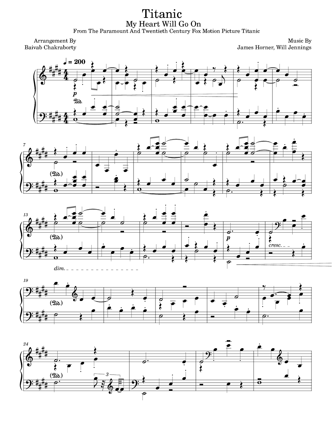 My Heart Will Go On (love Theme From 'titanic') (arr. Baivab Chakraborty)