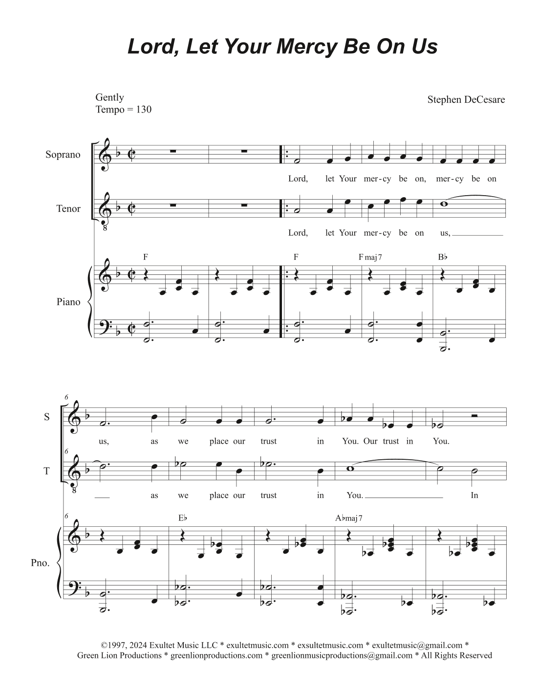 Lord, Let Your Mercy Be On Us (Duet for Soprano and Tenor solo)