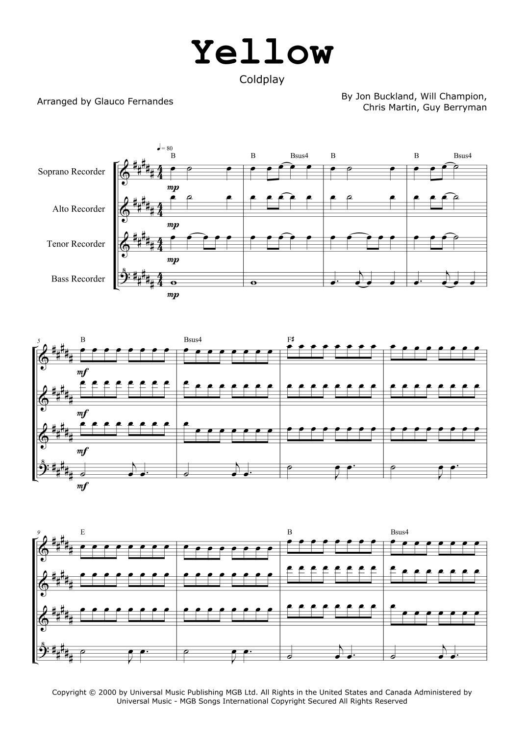 Yellow (arr. Glauco Fernandes)