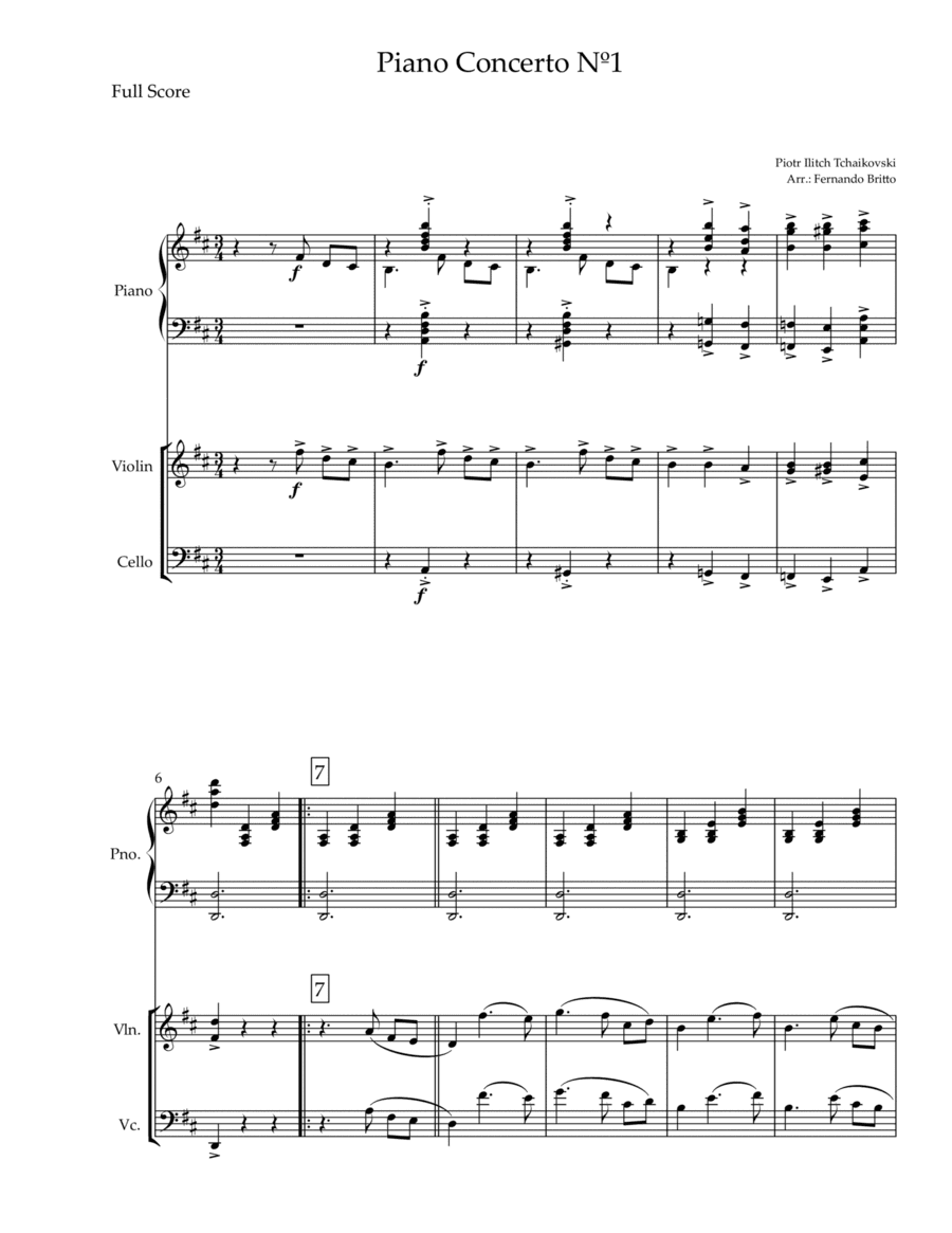 Piano Concerto Nº 1 - 1st Mov. Theme (P. Tchaikovsky) for Piano Trio (D Major) (arr. Fernando Britto)