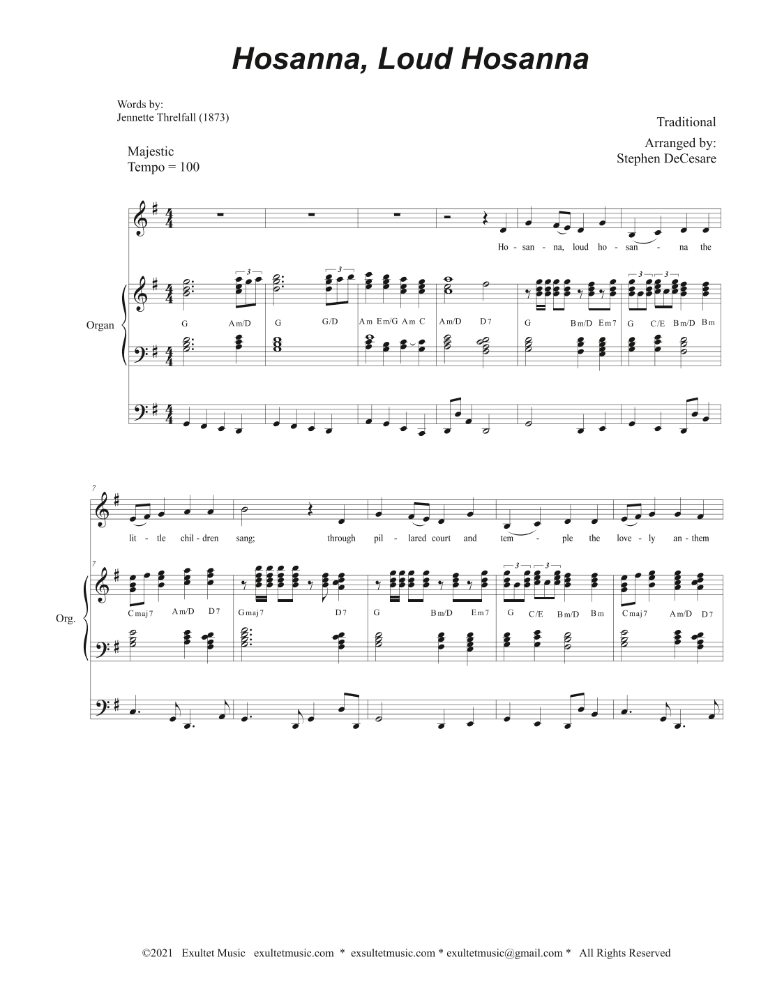 Hosanna, Loud Hosanna (Unison choir - Organ accompaniment) (arr. Stephen DeCesare)