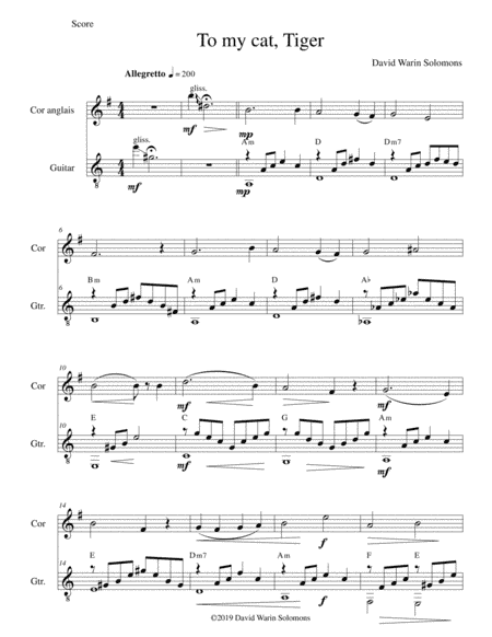 To My Cat, Tiger - for cor anglais (English horn) and guitar