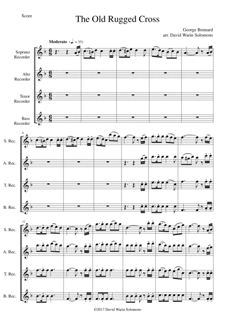 The Old Rugged Cross (original version) Recorder Quartet (arr. David Warin Solomons)