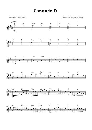 Canon in D - Alto Recorder Solo (+CHORDS) (arr. Valdir Maia)
