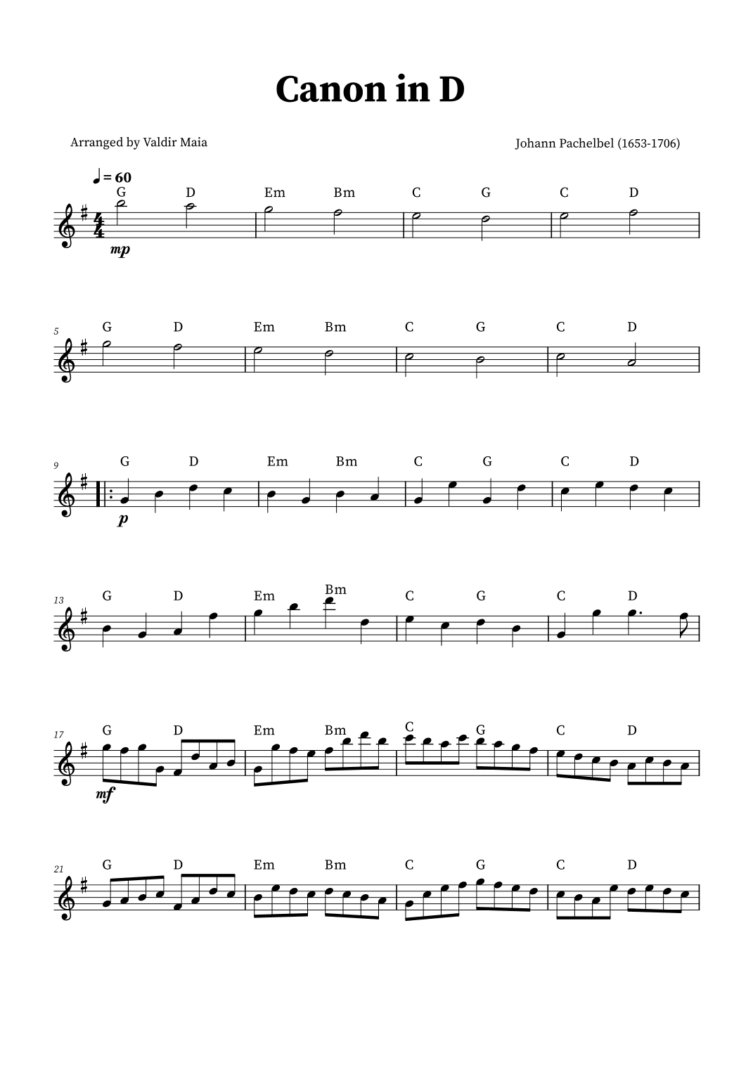 Canon in D - Alto Recorder Solo (+CHORDS) (arr. Valdir Maia)