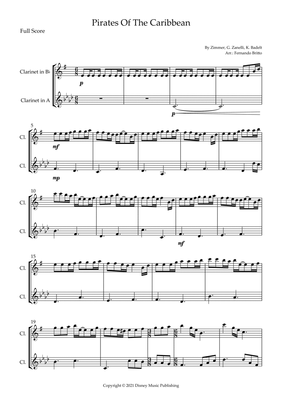 Pirates Of The Caribbean (arr. Fernando Britto)