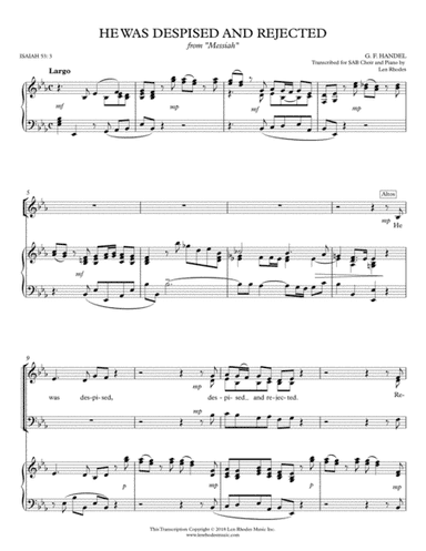 Handel - "He Was Despised and Rejected"  (from 'Messiah') for SAB Choir and Piano (arr. Len Rhodes)