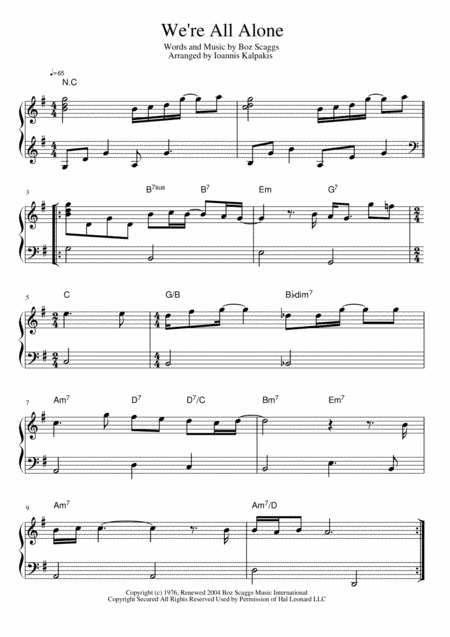 We're All Alone (arr. Ioannis Kalpakis www.pianistas.gr)