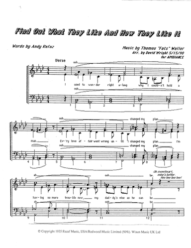 Find Out What They Like And How They Like It (arr. David Wright)