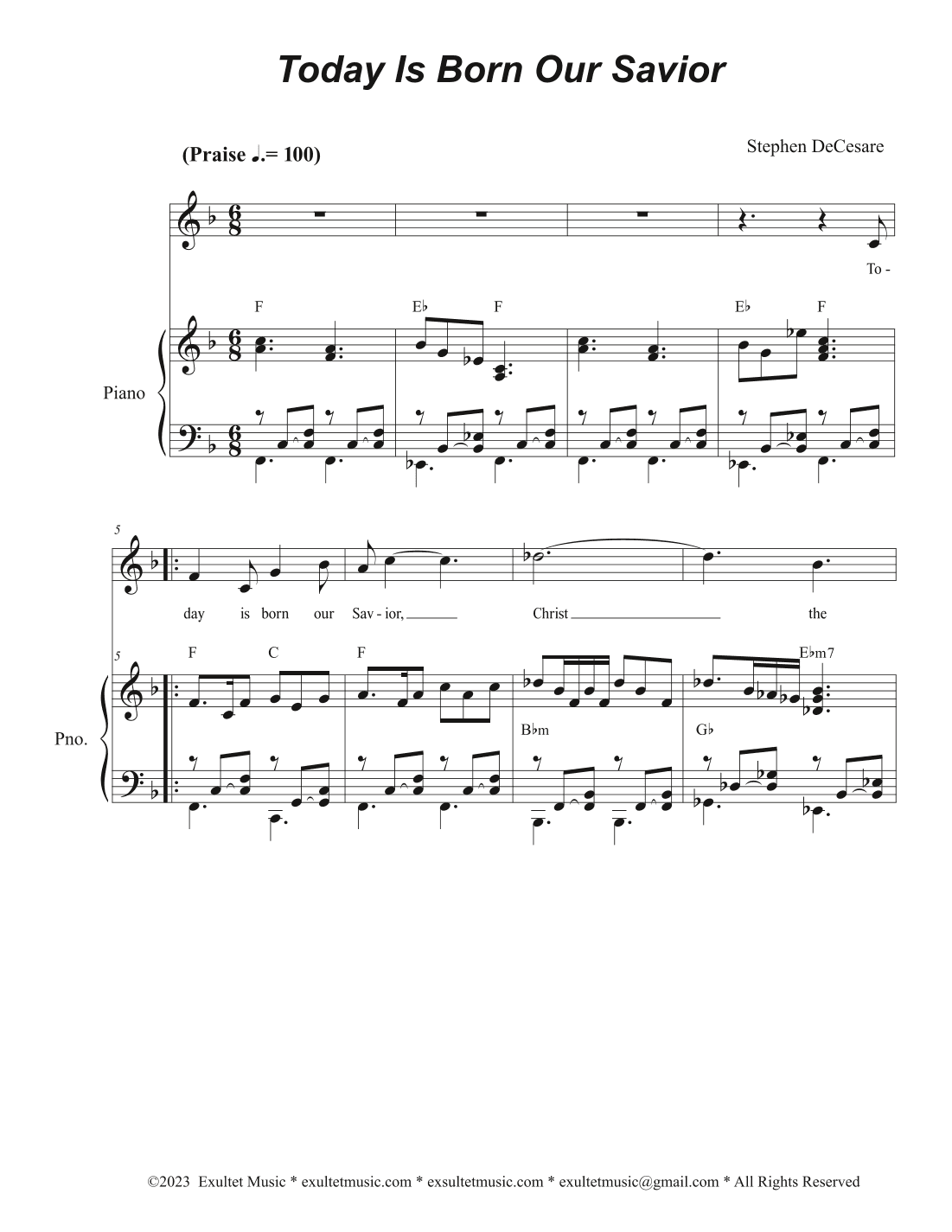 Today Is Born Our Savior (Unison choir)