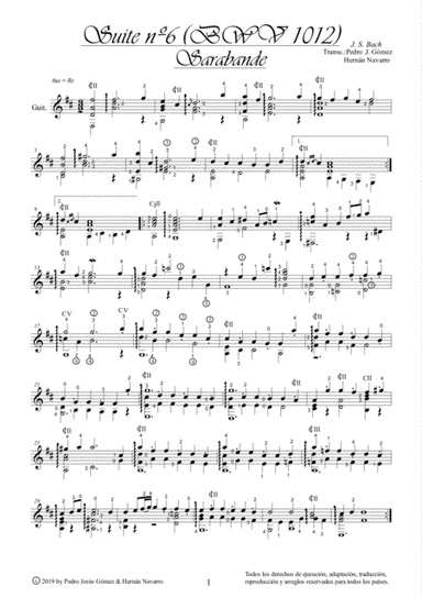 J.S. Bach Sarabande BWV 1012-6th. suite cello guitar arr.: P.J. Gómez & H. Navarro edition (arr. Pedro Jesús Gómez & Hernán Navarro)