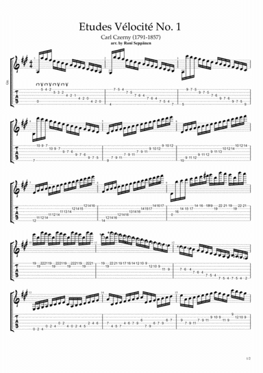 Carl Czerny School of Velocity - Study No. 1 for Flatpicking Guitar (arr. Roni Seppänen)