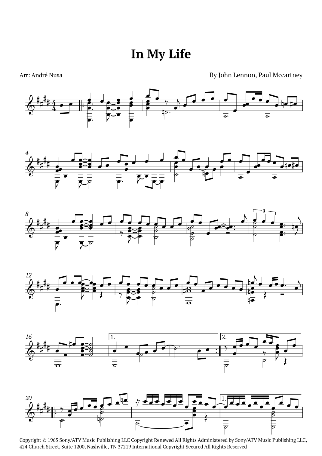 In My Life (arr. André Nusa)