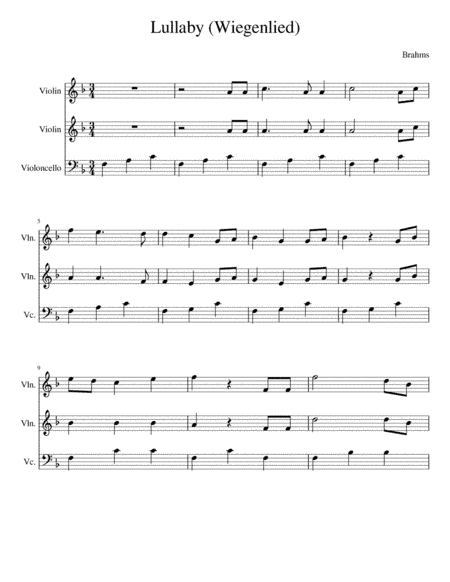 Brahms - Lullaby (Wiegenlied), trio, two violin and cello (arr. Kin Leung)
