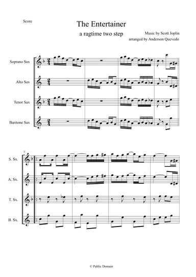 The Entertainer By Scott Joplin for Sax Quartet (SATB) (arr. Anderson Quevedo)