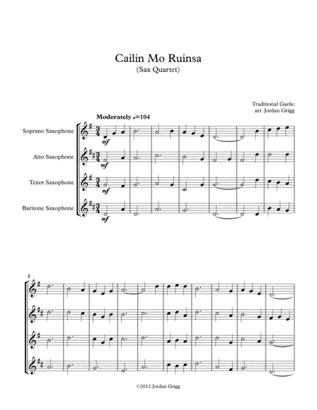 Cailin Mo Ruinsa (Sax Quartet) (arr. Jordan Grigg)