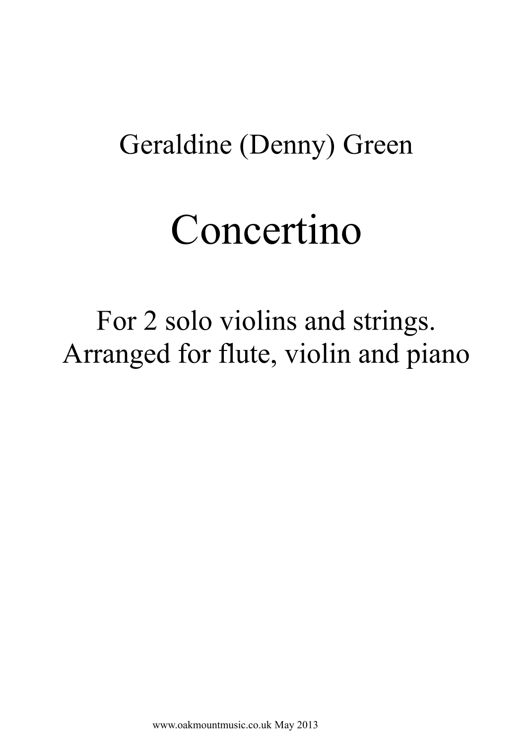 Concertino For Two Solo Violins and Strings (Flute, Violin and Piano Arrangement)