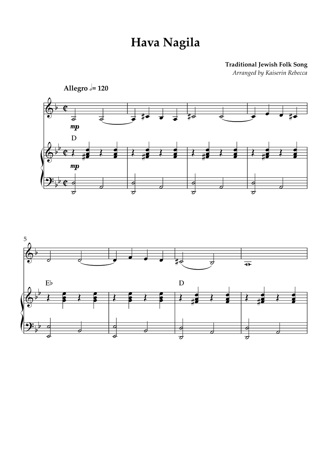 Hava Nagila (Let us Rejoice) (arr. Kaiserin Rebecca)