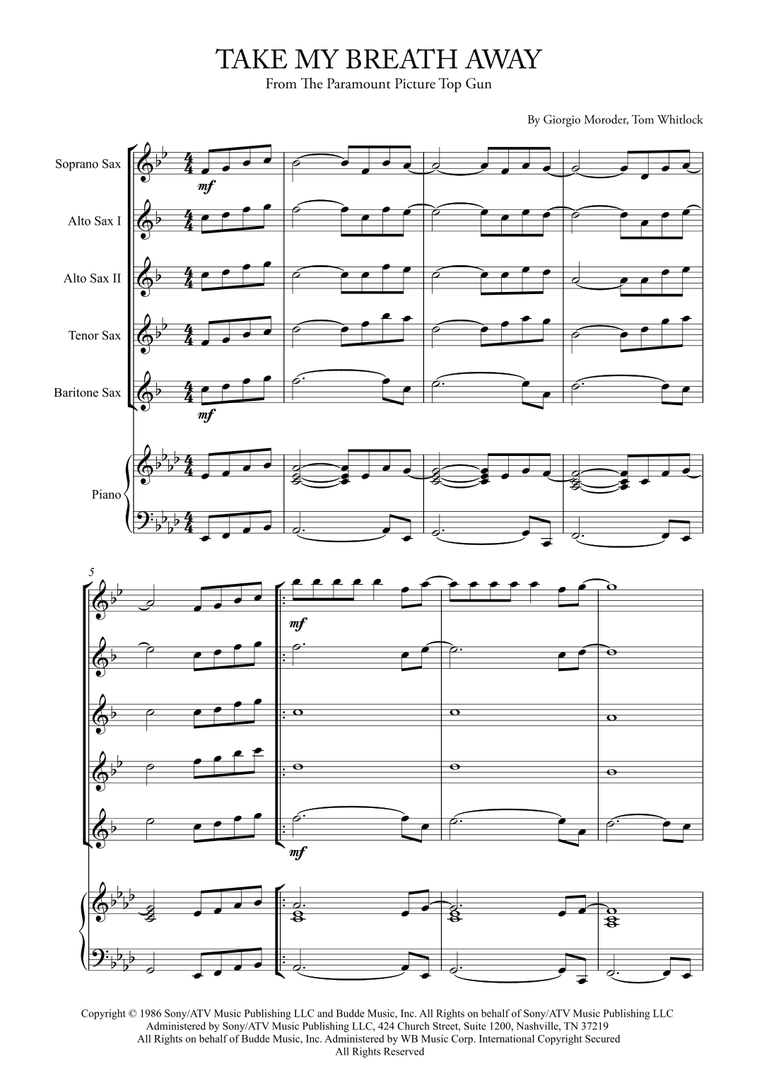 Take My Breath Away (love Theme) (arr. Karen Gueiros)
