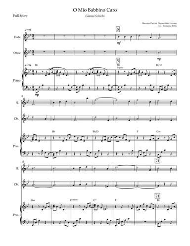 O Mio Babbino Caro (Puccini) for Flute & Oboe Duo and Piano Accompaniment with Chords (arr. Fernando Britto)