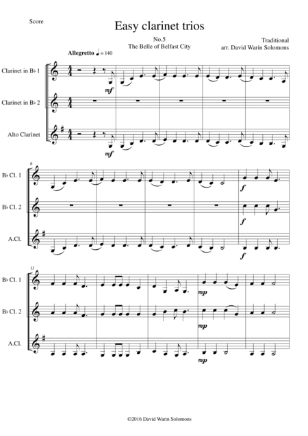 The Belle of Belfast city (I'll tell my ma) for clarinet trio (2 B flats and 1 Alto) (arr. David Warin Solomons)