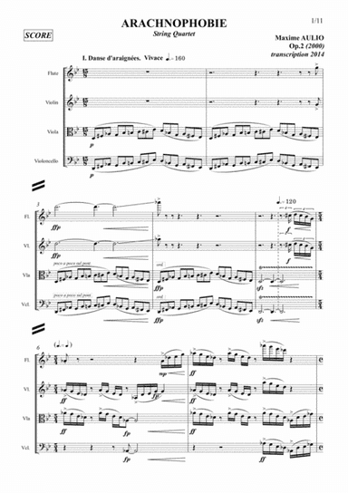 Arachnophobia, for flute & string trio - score