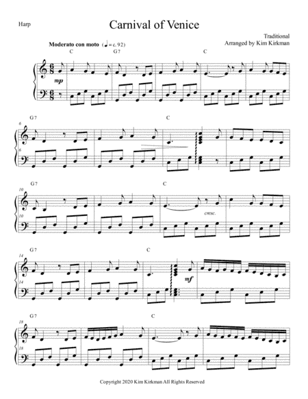 Carnival of Venice for harp in C (no levers required) (arr. Kim Kirkman)