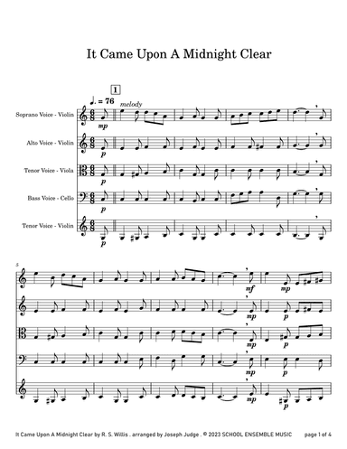 It Came Upon A Midnight Clear for String Quartet in Schools (arr. Joseph Judge)