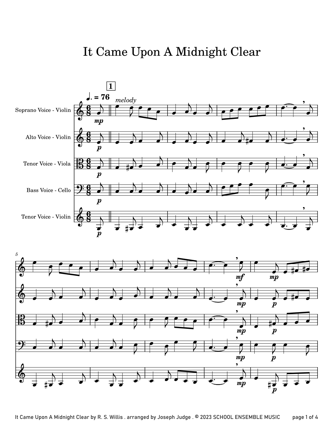 It Came Upon A Midnight Clear for String Quartet in Schools (arr. Joseph Judge)
