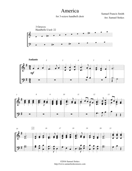 America (My Country, 'Tis of Thee) - for 3-octave handbell choir (arr. Samuel Stokes)