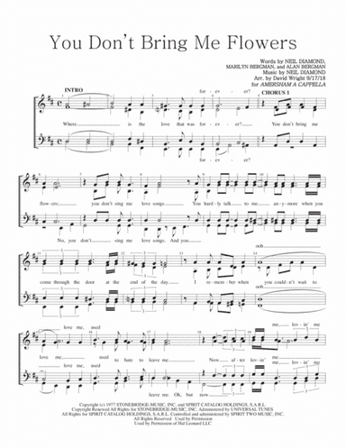 You Don't Bring Me Flowers (arr. David Wright)