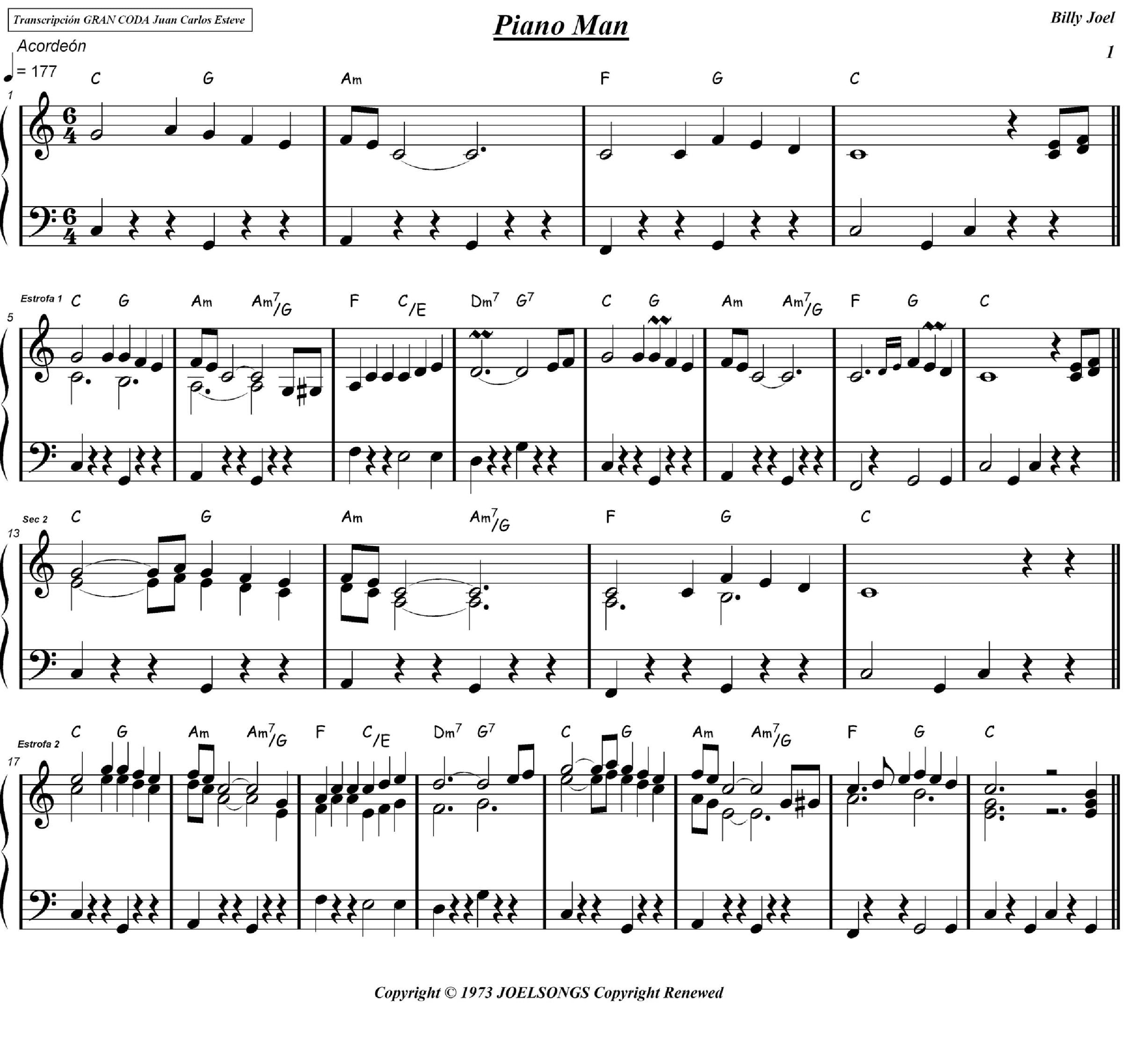 Piano Man (arr. juan carlos esteve / Gran Coda)
