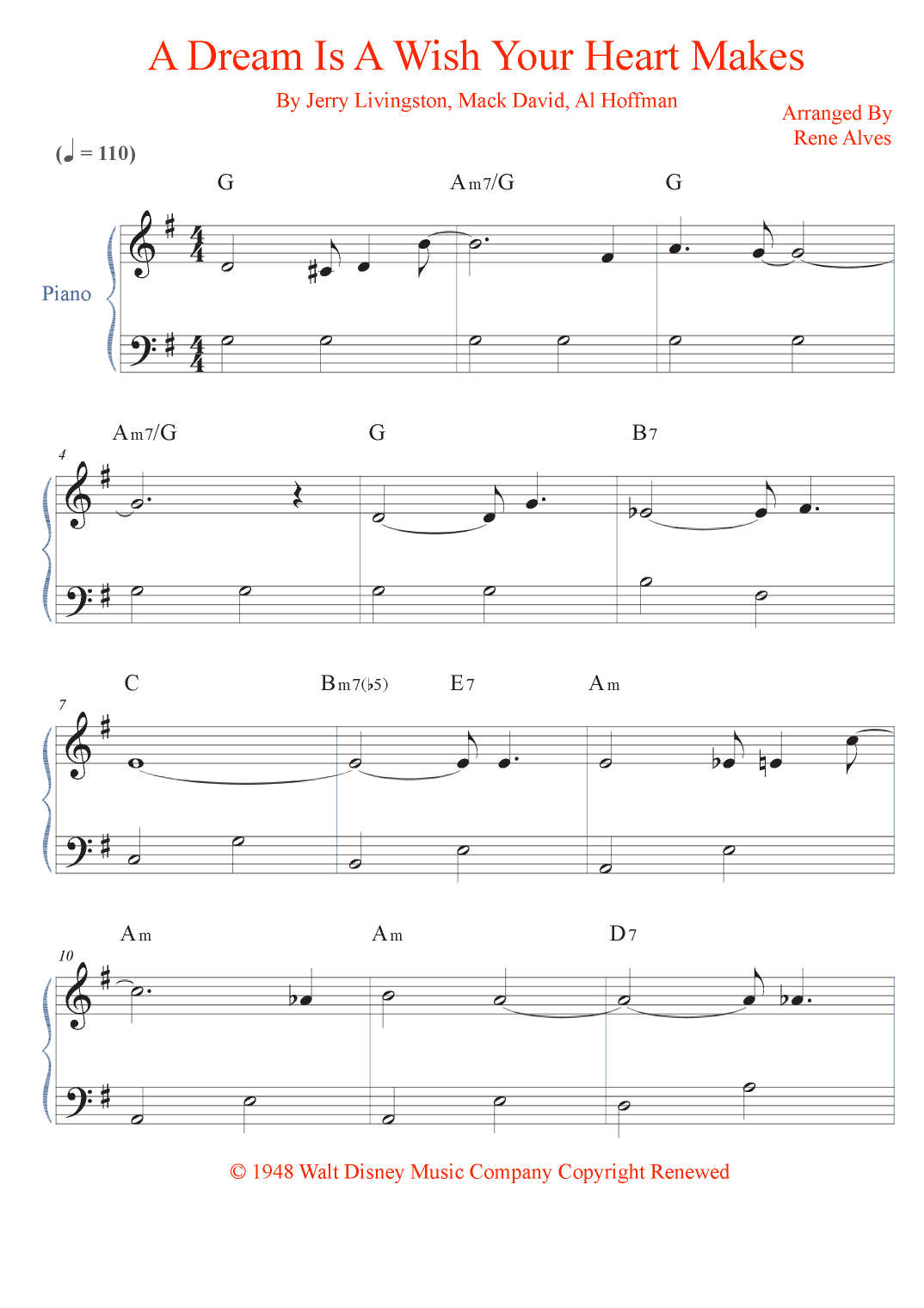 A Dream Is A Wish Your Heart Makes (arr. Rene Alves)