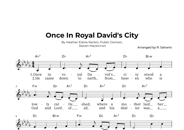 Once In Royal David's City (Key of D-Flat Major) (arr. R. Salvario)