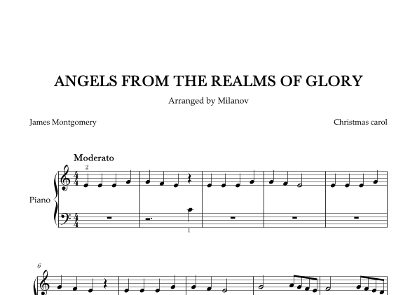 Angels from the realms of glory in C Piano Very Easy Christmas carol (arr. Milanov)