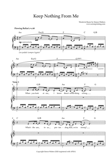 Keep Nothing From Me - a flowing ballad for solo female voice & piano