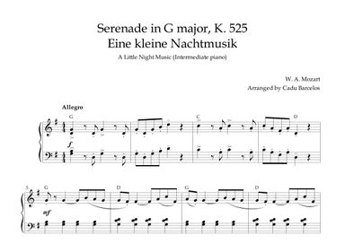 Serenade in G major, K. 525 / Eine kleine Nachtmusik /A Little Night Music - Intermed. Piano CHORDS (arr. Cadu Barcelos)
