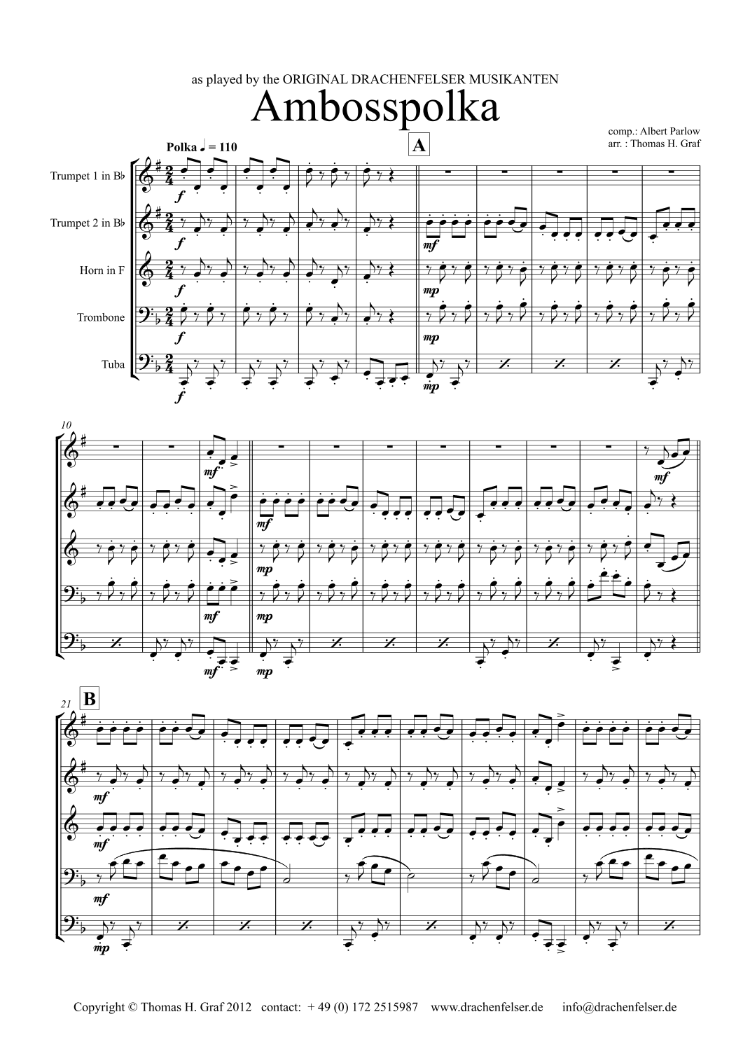 Amboss-Polka - German Polka - Oktoberfest - Brass Quintet (arr. Thomas H. Graf)