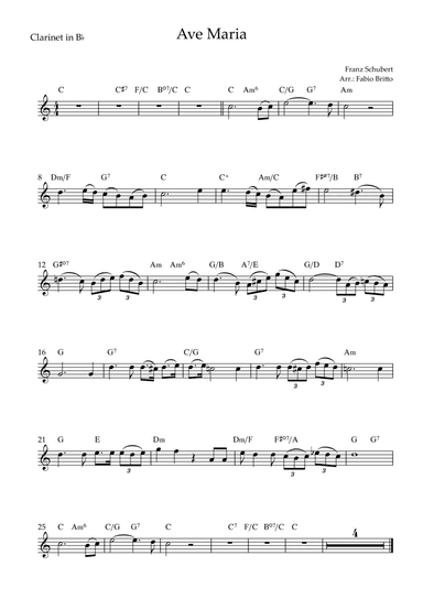 Ave Maria (Franz Schubert) for Clarinet in Bb Solo with Chords (Simplified) (arr. Fabio Britto)