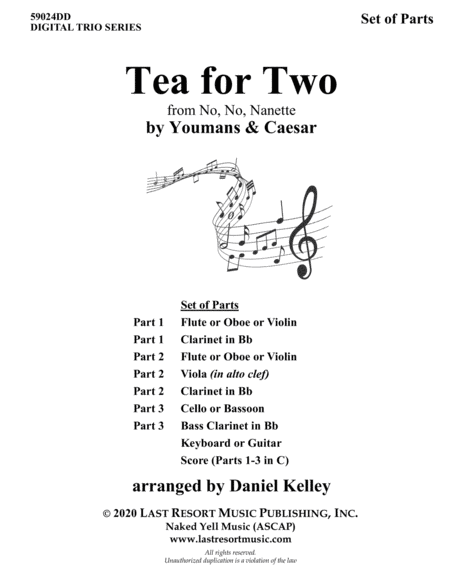 Tea for Two for String Trio (or Wind Trio or Mixed Trio) Music for Three (arr. Last Resort Music Publishing)