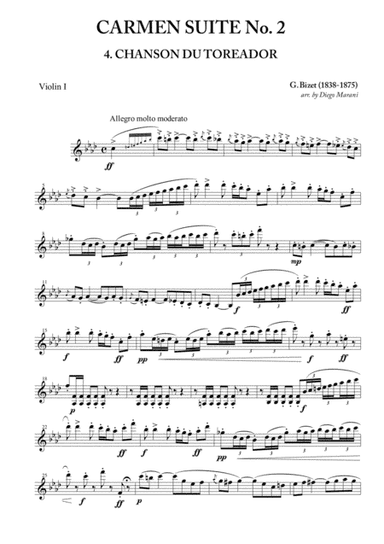 Toreador's Song from "Carmen Suite No. 2" for String Quartet (arr. Diego Marani)
