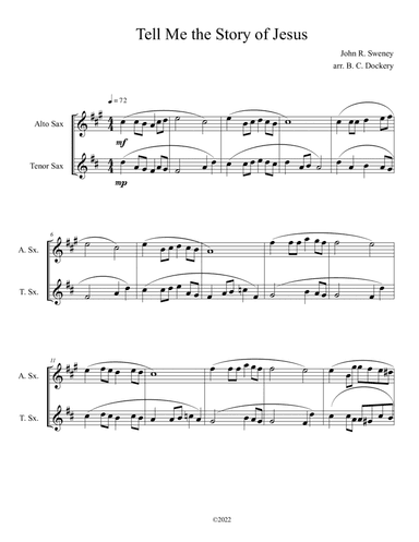 Tell Me the Story of Jesus (Alto and Tenor Sax Duet) (arr. B. C. Dockery)