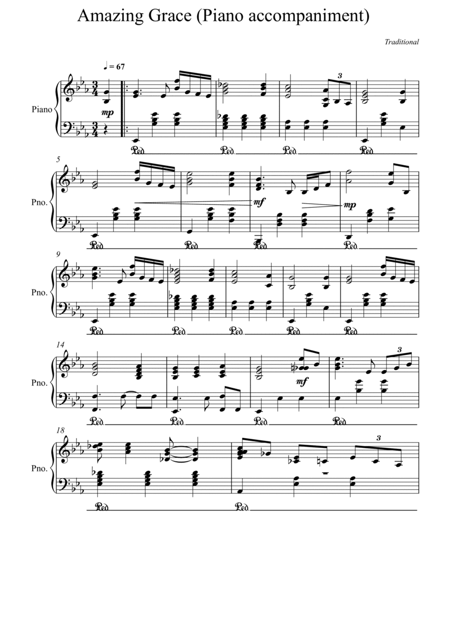Amazing Grace Piano accompaniment - Eb Major (arr. Albert van Niasky)