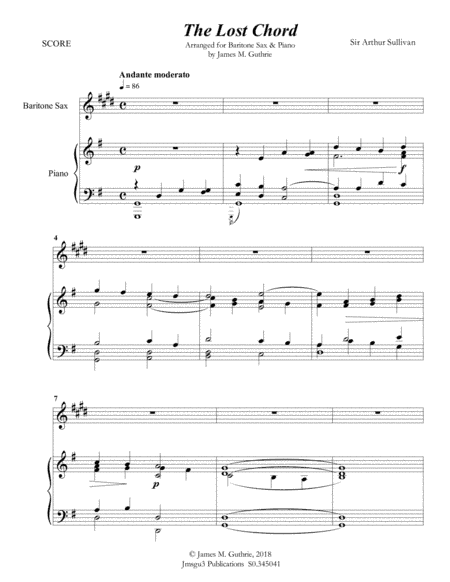 Sullivan: The Lost Chord for Baritone Sax & Piano (arr. James M. Guthrie, ASCAP)