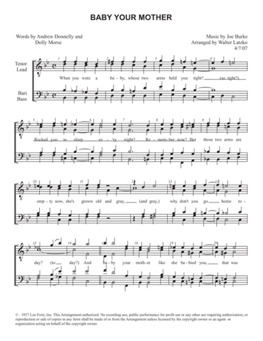 Baby Your Mother (arr. Walter Latzko)