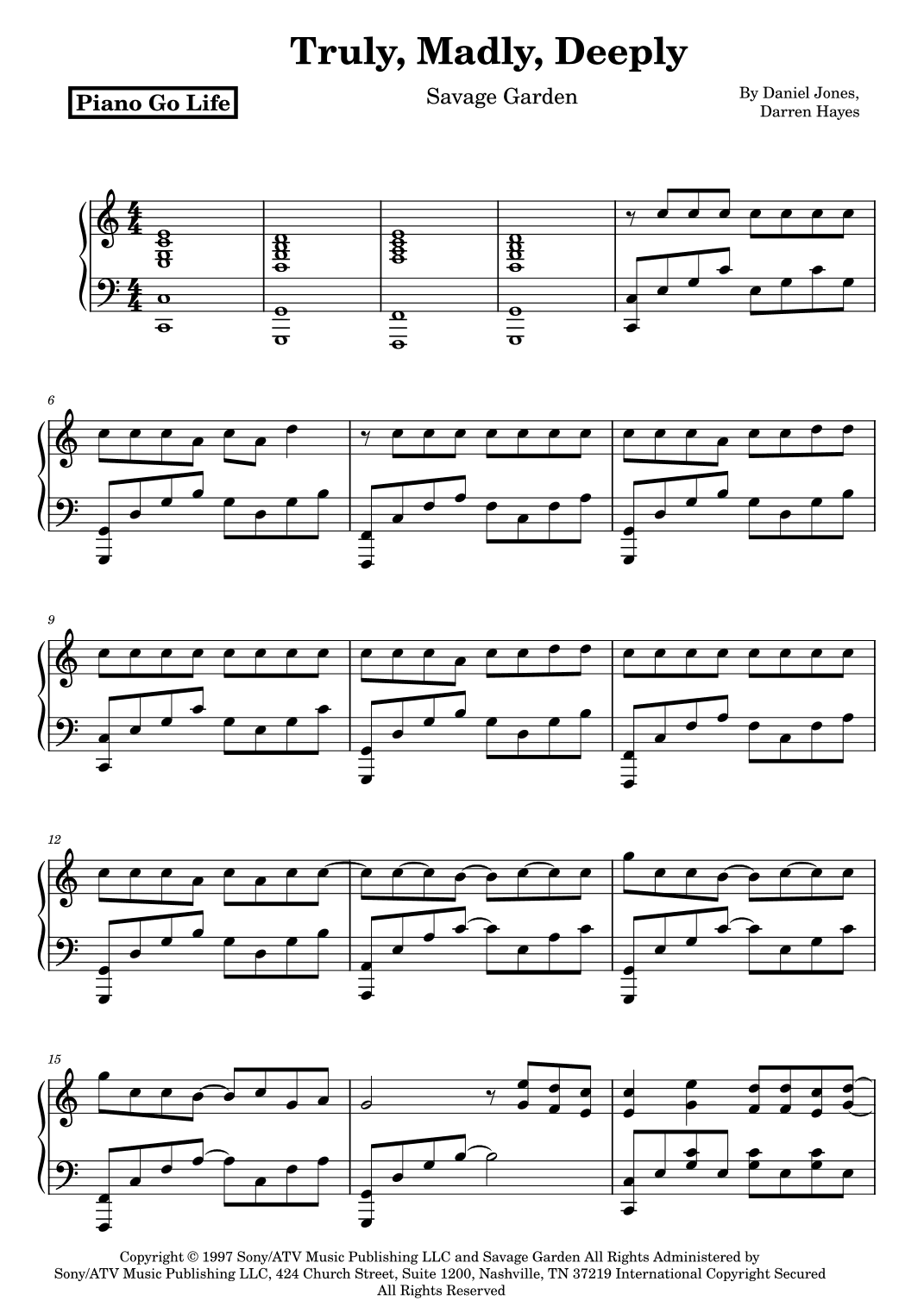 Truly, Madly, Deeply (arr. Piano Go Life)