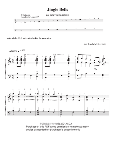 Jingle Bells-handbell arrangement for Level 2+ for 2 or 3 octave handbells with a "special practice