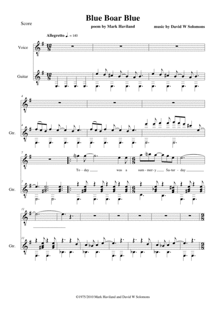 Blue Boar Blue for alto voice and guitar (including guitar fantasia)
