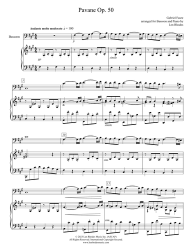 Fauré, Pavane op.50 - for Bassoon and Piano (arr. Len Rhodes)