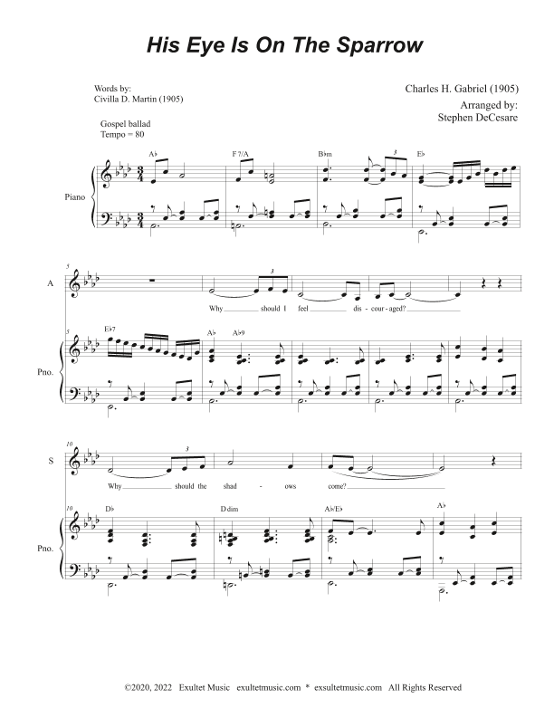 His Eye Is On The Sparrow (for 2-part choir - (SA) (Easy Choir Version) (arr. Stephen DeCesare)